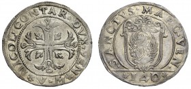 Francesco Erizzo doge XCVIII, 1631-1646. Da 12 soldi, AR 3,46 g. FRANC ERIZZO D Il doge con vessillo, genuflesso a s. e con lo sguardo rivolto verso l...
