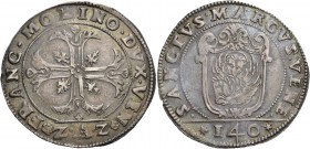 Francesco Molin doge XCIX, 1646-1655. Scudo della croce, AR 31,47 g. FRANC MOLINO DVX VEN Croce ornata e fogliata, accantonata da quattro foglie di vi...