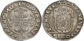 Francesco Molin doge XCIX, 1646-1655. Scudo della croce, AR 31,55 g. FRANC MOLINO DVX VENE Croce ornata e fogliata, accantonata da quattro foglie di v...