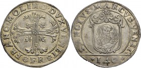 Francesco Molin doge XCIX, 1646-1655. Scudo della croce, AR 31,52 g. FRANC MOLINO DVX VENET Croce ornata e fogliata, accantonata da quattro foglie di ...