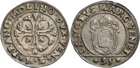 Francesco Molin doge XCIX, 1646-1655. Quarto di scudo della croce, AR 7,79 g. FRANC MOLINO DVX VEN Croce ornata e fogliata, accantonata da quattro fog...