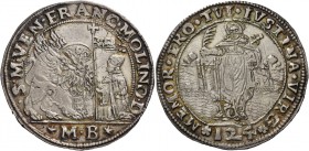 Francesco Molin doge XCIX, 1646-1655. Ducato da 124 soldi, AR 27,86 g. S M VEN FRANC MOLINO D Il Leone alato, a s., volto di fronte e con la zampa ant...
