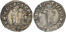 Carlo Contarini doge C, 1655-1656. Trentaduesimo di scudo da 5 soldi, AR 1,13 g. S M V CAROL CONT D S. Marco nimbato, stante a s., porge il vessillo a...