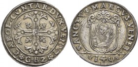 Carlo Contarini doge C, 1655-1656. Scudo della croce, AR 31,51 g. CAROL CONTAR DVX VEN Croce ornata e fogliata, accantonata da quattro foglie di vite....