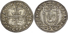 Carlo Contarini doge C, 1655-1656. Mezzo scudo della croce, AR 15,75 g. CAROL CONTAR DVX VENE Croce ornata e fogliata, accantonata da quattro foglie d...