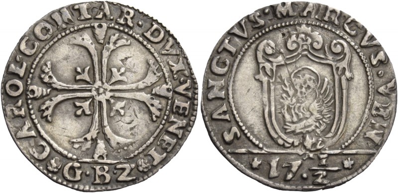 Carlo Contarini doge C, 1655-1656. Ottavo di scudo della croce, AR 3,68 g. CAROL...