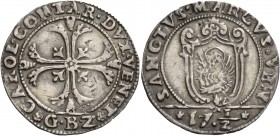 Carlo Contarini doge C, 1655-1656. Ottavo di scudo della croce, AR 3,68 g. CAROL CONTAR DVX VENET Croce ornata e fogliata, accantonata da quattro fogl...