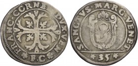 Francesco Corner doge CI, 1656. Quarto di scudo della croce, AR 7,20 g. FRANC CORNEL DVX VEN Croce ornata e fogliata, accantonata da quattro foglie di...
