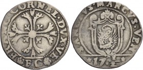 Francesco Corner doge CI, 1656. Ottavo di scudo della croce, AR 3,65 g. FRANC CORNEL DVX VE Croce ornata e fogliata, accantonata da quattro foglie di ...
