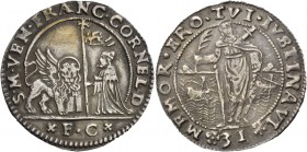 Francesco Corner doge CI, 1656. Quarto di ducato da 31 soldi, AR 6,81 g. S M VEN FRANC CORNEL D Il Leone alato, a s., volto di fronte e con la zampa a...