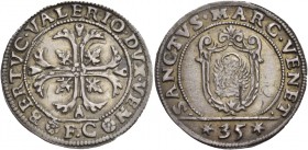 Bertucci Valier doge CII, 1656-1658. Quarto di scudo della croce, AR 7,79 g. BERTVC VALERIO DVX VEN Croce ornata e fogliata, accantonata da quattro fo...