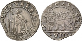 Bertucci Valier doge CII, 1656-1658. Da 8 soldi, AR 2,62 g. BERTVC – VALERIO D Il doge con vessillo, genuflesso a s. e con lo sguardo rivolto verso l’...