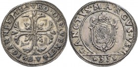 Giovanni Pesaro doge CIII, 1658-1659. Quarto di scudo della croce, AR 7,75 g. IOANNES PISAVRO DVX VENET Croce ornata e fogliata, accantonata da quattr...