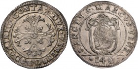 Domenico Contarini doge CIV, 1659-1675. Scudo della croce, AR 31,54 g. DOMINIC CONTAR DVX VENET Croce ornata e fogliata, accantonata da quattro foglie...