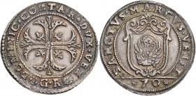 Domenico Contarini doge CIV, 1659-1675. Mezzo scudo della croce, AR 15,67 g. DOMINIC CONTAR DVX VEN Croce ornata e fogliata, accantonata da quattro fo...