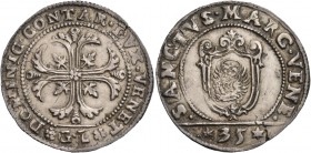 Domenico Contarini doge CIV, 1659-1675. Quarto di scudo della croce, AR 7,66 g. DOMINIC CONTAR DVX VENET Croce ornata e fogliata, accantonata da quatt...