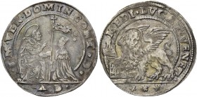 Domenico Contarini doge CIV, 1659-1675. Mezzo ducato nuovo, AR 11,34 g. S M VEN DOMIN CONT D S. Marco nimbato, seduto a s. e benedicente, consegna il ...