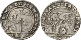Domenico Contarini doge CIV, 1659-1675. Quarto di ducato nuovo, AR 5,53 g. S M V DOMIN CONT D S. Marco nimbato, seduto a s. e benedicente, consegna il...