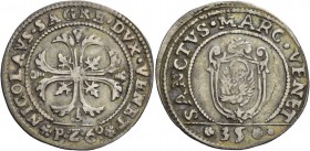 Nicolò Sagredo doge CV, 1675-1676. Quarto di scudo della croce, AR 7,69 g. NICOLAVS SAGRE DVX VENET Croce ornata e fogliata, accantonata da quattro fo...