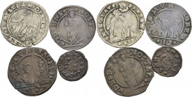 Nicolò Sagredo doge CV, 1675-1676. Lotto di quattro monete. Mezza liretta. CNI 45. Paolucci 16. Soldo (2). CNI 72, 75. Paolucci 17. Doppio bagattino. ...