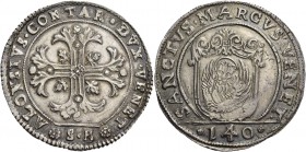 Alvise Contarini doge CVI, 1676-1684. Scudo della croce, AR 31,56 g. ALOYSIVS CONTAR DVX VENET Croce ornata e fogliata, accantonata da quattro foglie ...