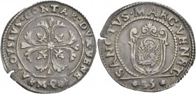 Alvise Contarini doge CVI, 1676-1684. Quarto di scudo della croce, AR 7,26 g. ALOYSIVS CONTAR DVX VENET Croce ornata e fogliata, accantonata da quattr...