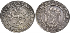 Alvise Contarini doge CVI, 1676-1684. Ottavo di scudo della croce, AR 3,86 g. ALOYSIVS CONTAR DVX VE Croce ornata e fogliata, accantonata da quattro f...