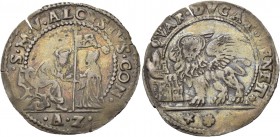 Alvise Contarini doge CVI, 1676-1684. Quarto di ducato, AR 5,40 g. S M V ALOYSIVS CON S. Marco nimbato, seduto a s. e benedicente, consegna il vessill...