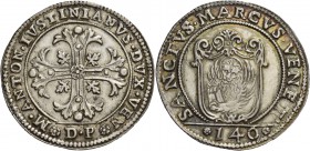 Marc’Antonio Giustinian doge CVII, 1684-1688. Scudo della croce, AR 31,40 g. M ANTON IVSTINIANVS DVX VEN Croce ornata e fogliata, accantonata da quatt...