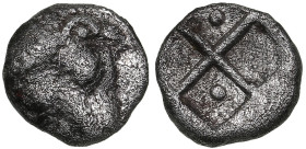 Cimmerian Bosporus, Panticapaeum (Pantikapaion) AR Hemiobol Circa 470-460 BC
0.26g, 6.13mm. F/F Lion head facing / Quadripartite incuse square, pellet...