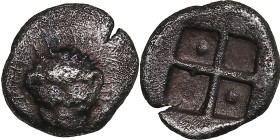 Cimmerian Bosporus, Panticapaeum (Pantikapaion) AR Hemiobol Circa 470-460 BC
0.35g. 8mm. XF/XF Lion head facing / Quadripartite incuse square, pellet ...