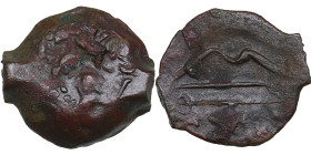 Cimmerian Bosporus, Panticapaeum (Pantikapaion) Æ Circa 304-250 BC.
2.63g. 16mm. AU/AU Satyr left/ ΠΑΝ Bow and arrow. MacDonald 116/1. 