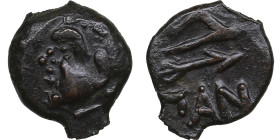 Cimmerian Bosporus, Panticapaeum (Pantikapaion) Æ Circa 304-250 BC.
1.69g. 14mm. XF/XF Satyr left/ ΠΑΝ Bow and arrow. MacDonald 116/1. 