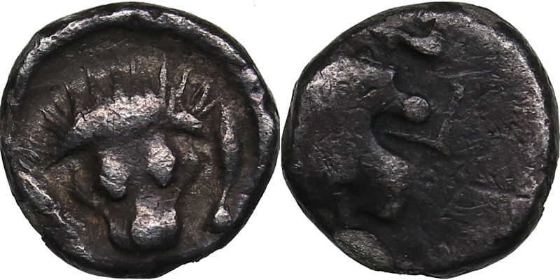 Satraps of Caria AR Hemiobol. Circa 395-377 BC.
0.48g. 8mm. VF/VF Lions head fac...
