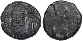 Kingdom of Elymais. Æ Drachm - Orodes II (Circa AD 100-150)
3.24g. 14mm. VF/VF Facing bust in tiara with anchor and crescent / Regular series of dashe...