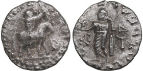Indo-Skythians. AR Drachm. Azes. Circa 58-12 BC.
1.84g. 15mm. F/VF Azes on horseback right, holding whip/ Zeus standing facing. 