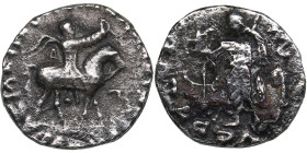 Indo-Skythians. AR Drachm. Azes. Circa 58-12 BC.
1.96g. 15mm. VF/F Azes on horseback right, holding whip/ Zeus standing facing. 