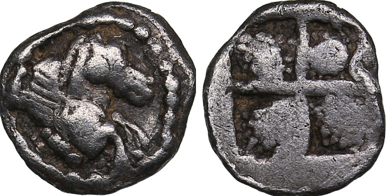 Macedon, Argilos AR Hemiobol. Circa 495-478/7 BC.
0.36g. 8mm. VF Forepart of Peg...
