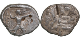 Pamphylia, Aspendus AR Stater. Circa 420-370 BC.
10.80g. 24mm. VG/VF Two wrestlers facing each other, the left grabs the opponent's left arm with both...
