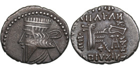 Parthian Kingdom AR Drachm - Mithradates V (Circa AD 140)
3.56g. 20mm. XF-/XF+ Bust left/ Archer seated right on throne.