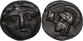 Pisidia, Selge AR Obol. Circa 350-300 BC.
0.90g. 10mm. XF/VF Facing gorgoneion / Helmeted head of Athena to left, astragalos before. SNG Copenhagen 24...