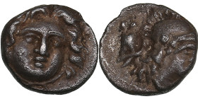 Pisidia, Selge AR Obol. Circa 350-300 BC.
0.99g. 10mm. AU/AU Facing gorgoneion / Helmeted head of Athena to right, spear over shoulder. SNG Paris 1931...