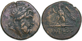 Pontos, Amisos. Æ Circa 100-85 BC.
20.47g. 29mm. VF/VF Laureate head of Zeus right / Eagle standing left, head right, on thunderbolt. HGC 7, 237.
