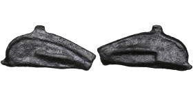Skythia, Olbia Æ Dolphin 5th century BC.
2.72g. 29x13mm. VF. Dolphin/Dolphin. SNG SHM 251-302.