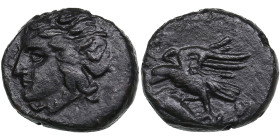 Skythia, Olbia Æ14 Circa 330-325 BC.
2.71g. 14mm. XF/XF Head of Demeter to left / Eagle with spread wings standing to left, clutching dolphin. HGC 3, ...