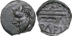 Skythia, Olbia Æ19 Circa 260-250 BC.
6.58g. 19mm. XF/VF Horned and bearded head of river god Borysthenes to left / Axe and bow in gorytos, ΟΛΒΙΟ upwar...