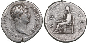 Roman Empire AR Denarius - Hadrian (AD 117-138)
3.18g. 18mm. VF/F HADRIANVS AVGVSTVS P P/ COS III.