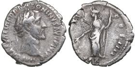 Roman Empire AR Denarius - Antoninus Pius (AD 138-161)
3.06g. 19mm. VF/F IMP CAES T AEL HADR ANTONINVS AVG PIVS P P/ TR POT XV COS IIII - PAX. Pax sta...
