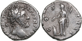 Roman Empire AR Denarius - Antoninus Pius (AD 138-161)
3.68g. 18mm. VF/VF- ANTONINVS AVG PIVS P P TR P X/ COS IIII, Vesta standing left.