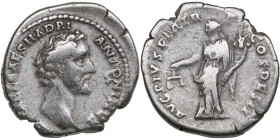 Roman Empire AR Denarius - Antoninus Pius (AD 138-161)
3.18g. 18mm. VF-/F IMP T AEL CAES HADRI ANTONINVS/ AVG PIVS P M TR - P COS DES II, Aequitas sta...